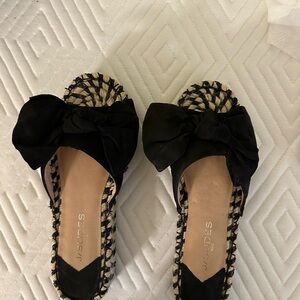 J/SLIDES Black Espadrille Slip-Ons with Bow